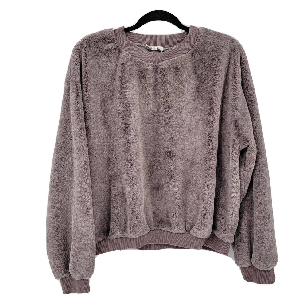 Honey Punch Women's Medium Fuzzy Sweater Teddybear Sweatshirt Rib Cuff Soft